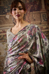 Annika Saree - Metallic Mint & Beige